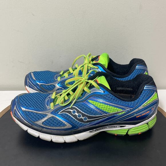 Saucony Guide 7 Running Shoes Men 9.5 Blue Neon Green Cushioned‎ Power Grid - Picture 5 of 11